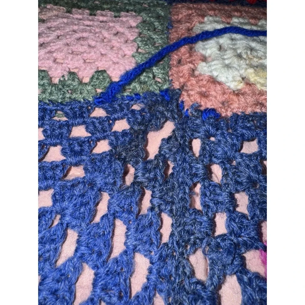 Vintage Granny Square Afghan Blanket Crochet Bohemian throw 68x52